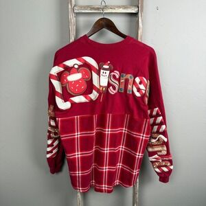 Walt Disney Spirit Jersey Puff Print Christmas Red Longsleeve Shirt Med